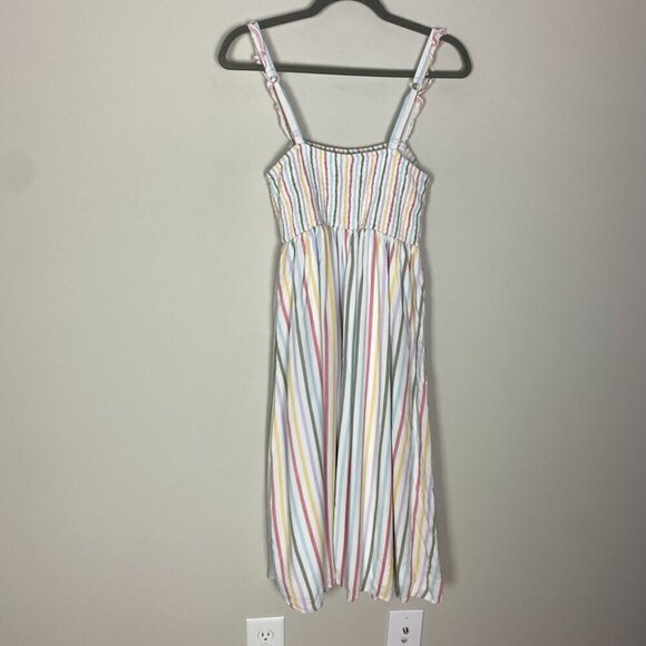 Torrid Ruffle Strap Midi Challis Pastel Smocked Striped Dress Size 0 or Large - Picture 8 of 9